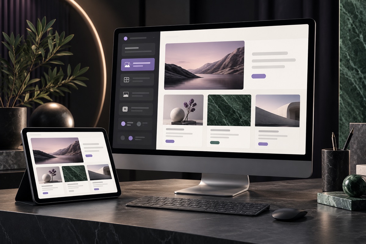 İçerik yönetim paneli, masaüstü ve tablet üzerinde web sitesi tasarımı